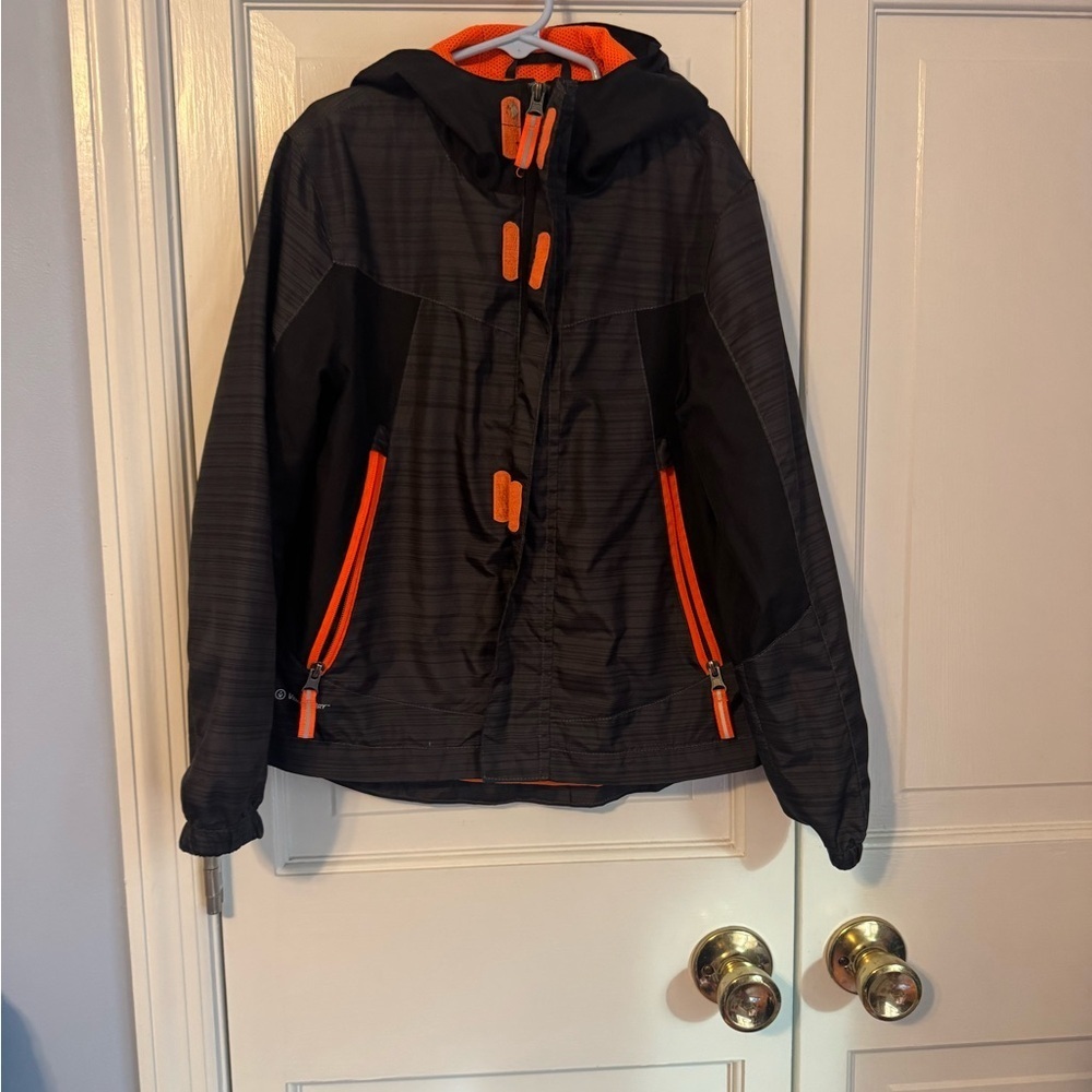 Champion Kids Black and Orange Hooded Jacket, lined. Like New. Sz 6/7 - Picture 3 of 10